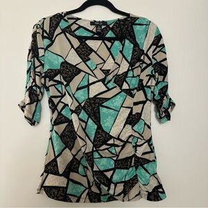 Style & Co. Faux Wrap Crossover Ruched Half Sleeve V Neck Top Blouse Size PL